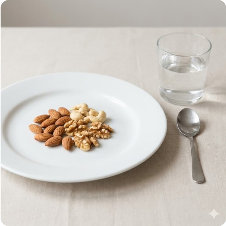 아몬드와 호두를 소량으로 담아 견과류 하루 적정량을 보여주는 사진