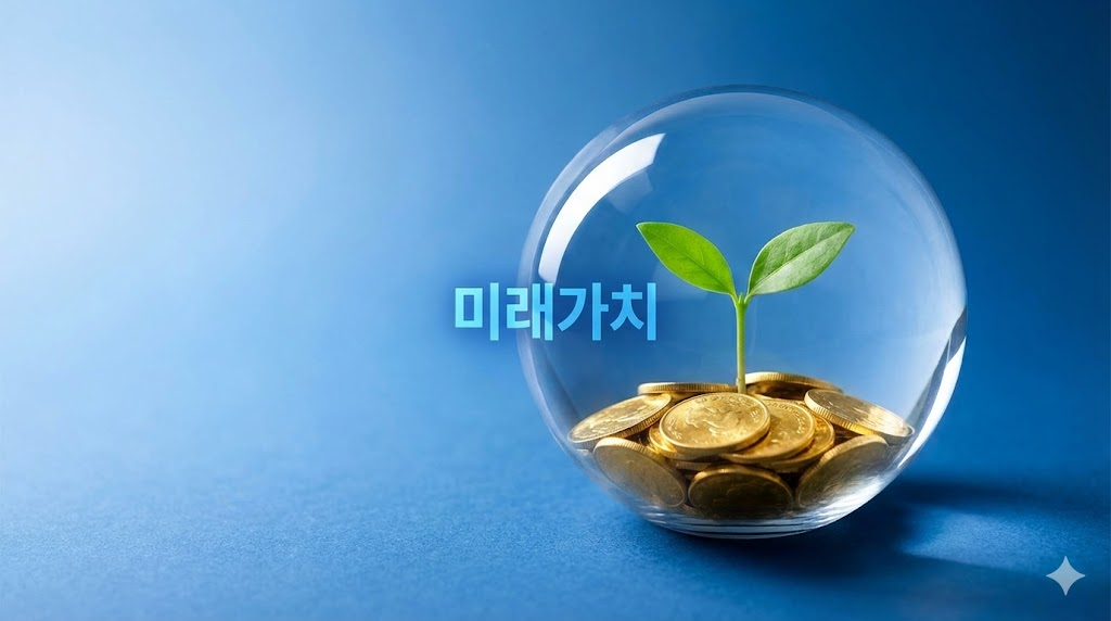 기업의 미래가치와 신뢰를 상징하는 보호받는 새싹과 황금 동전의 인포그래픽