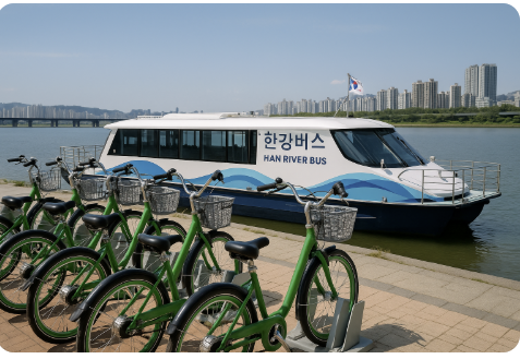 따릉이 타고 한강버스 정류장까지 — 도심 교통을 벗어난 시원한 환승 관련 사진
