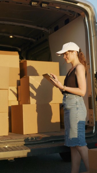 이사짐을 체크하는 여성