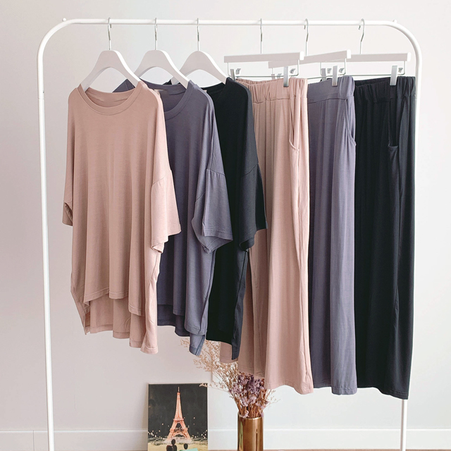 모달 잠옷 세트 냉감 투피스 9부 와이드팬츠 여성실내복 홈웨어 트레이닝세트(3color)