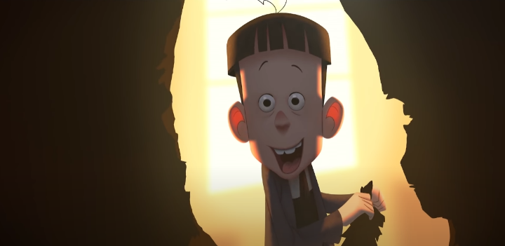 선물을뜯어보고있는아이