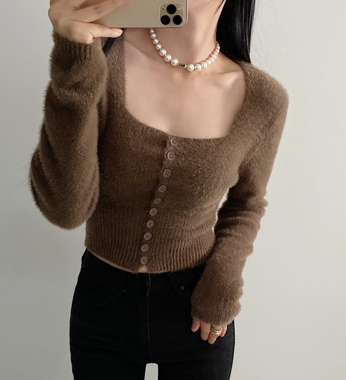 스퀘어넥 앙고라 가디건