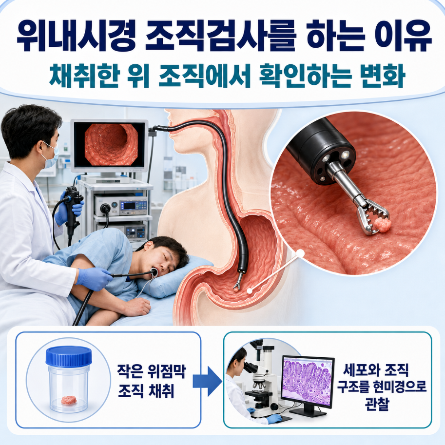 위내시경 중 작은 위점막 조직을 채취해 현미경으로 관찰하는 조직검사 과정