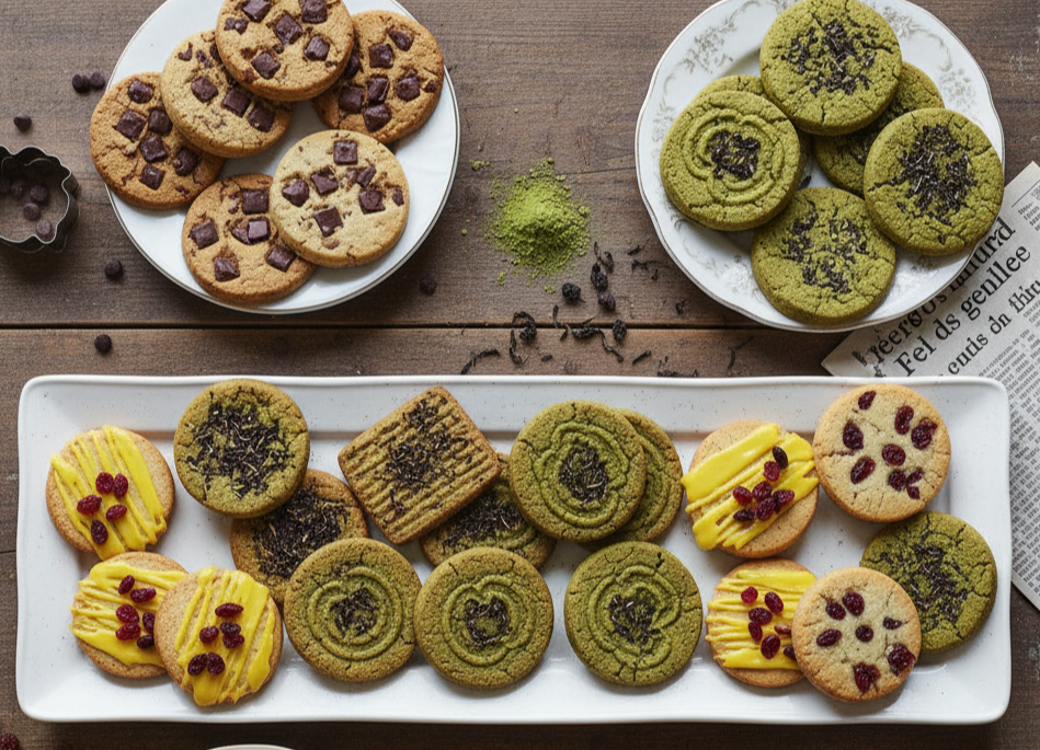 초콜릿, 녹차, 얼그레이, 레몬 크랜베리 맛 쿠키