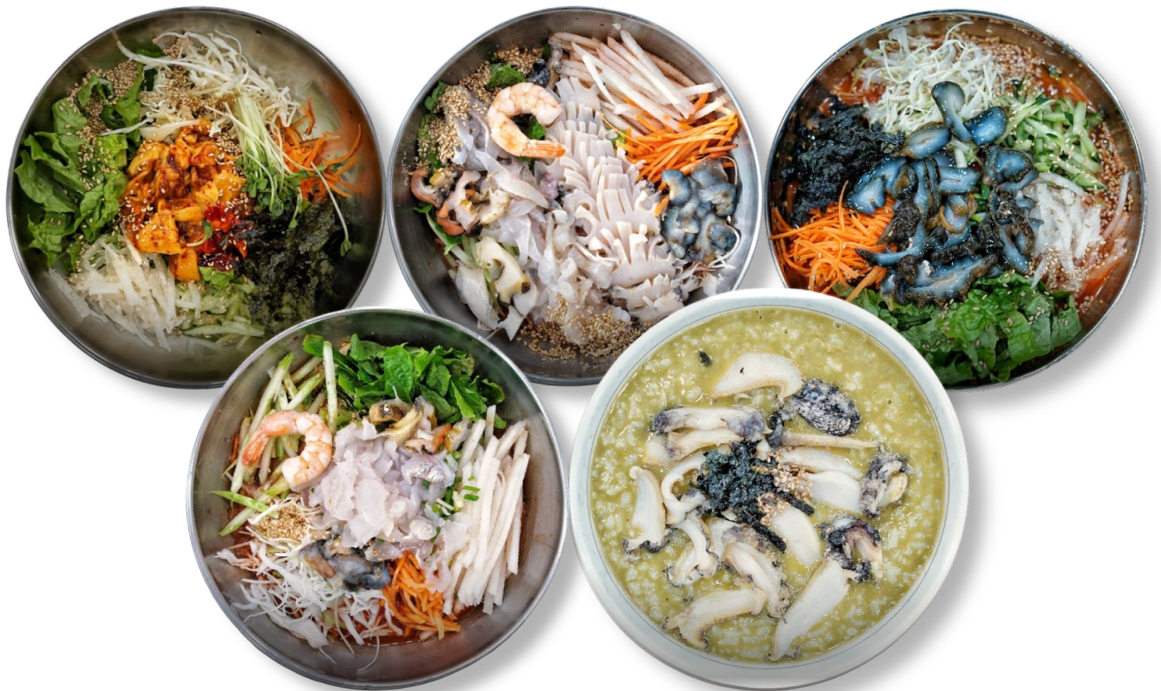 전복모둠물회,-생선물회,-그리고-회덮밥과-멍게비빔밥,-전복죽