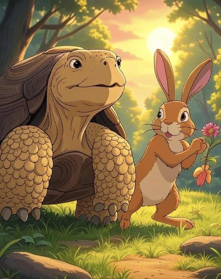 토끼와 거북이가 달리는 모습