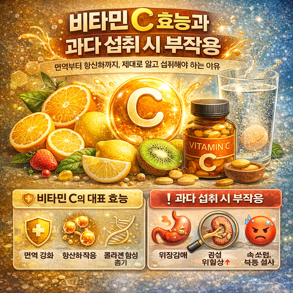비타민 C 효능과 과다 섭취 시 부작용면역부터 항산화까지, 제대로 알고 섭취해야 하는 이유