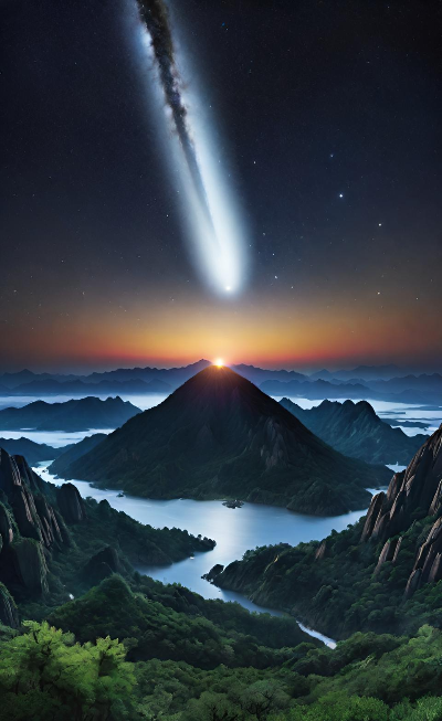 혜성이 밤하늘을 가르는장면