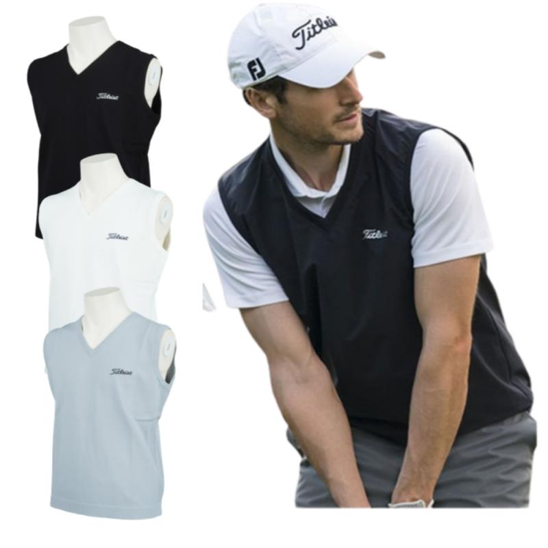 타이틀리스트 조끼 남성 골프웨어 기능성 신축성 V넥라인 니트 민소매 베스트