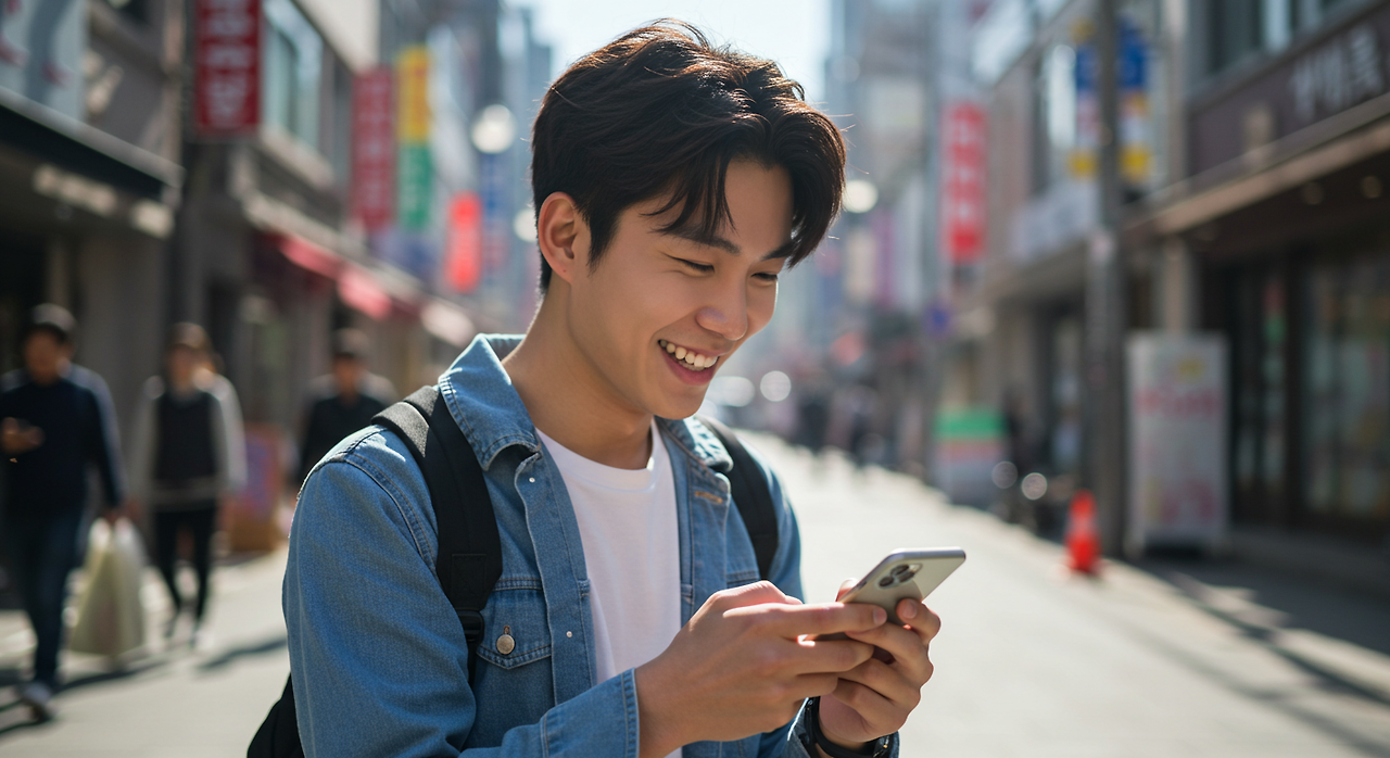 적금계좌를 확인하며 기뻐하는 모습