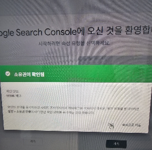구글 서치콘솔 소유권 확인 캡처