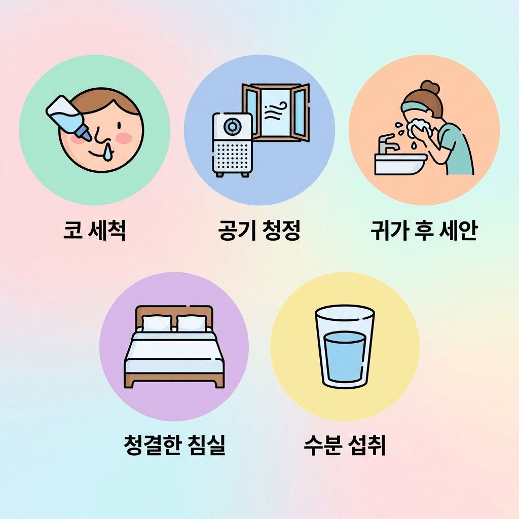 알레르기 비염 생활 관리법 5가지 체크리스트 일러스트