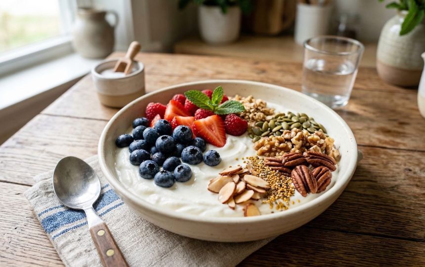 혈당 관리를 위한 베리와 견과류를 곁들인 그릭 요거트 볼