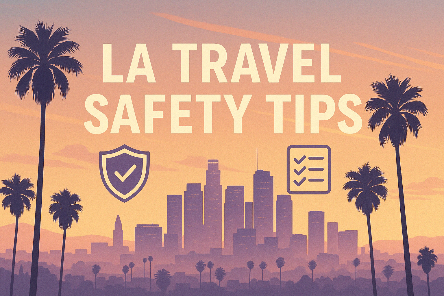 LA 스카이라인을 배경으로 한 여행 안전 팁 썸네일 일러스트