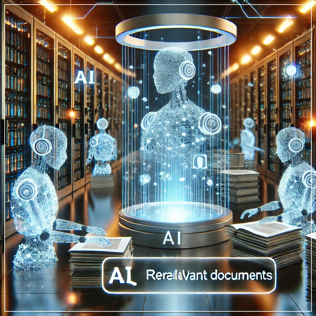 AI가 문서 검색을 수행하는 벡터 데이터베이스의 개념적 이미지
