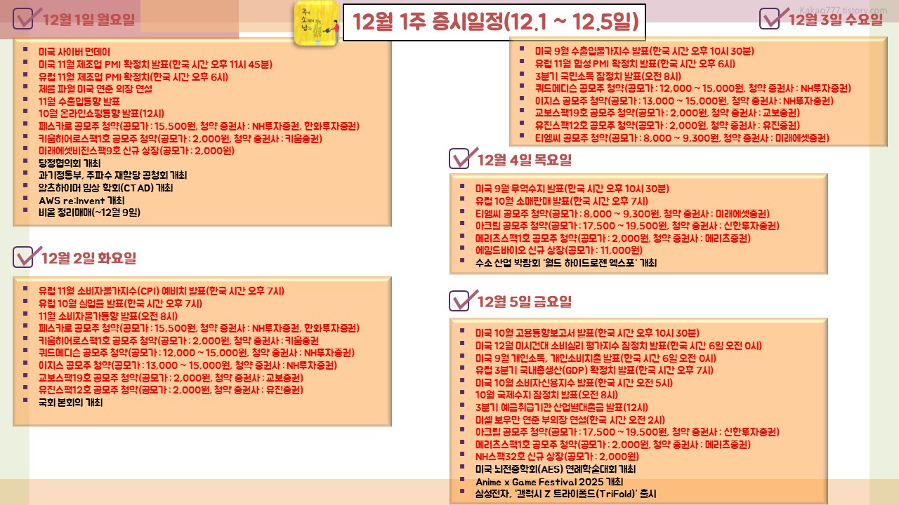 25년 12월 1주 증시일정