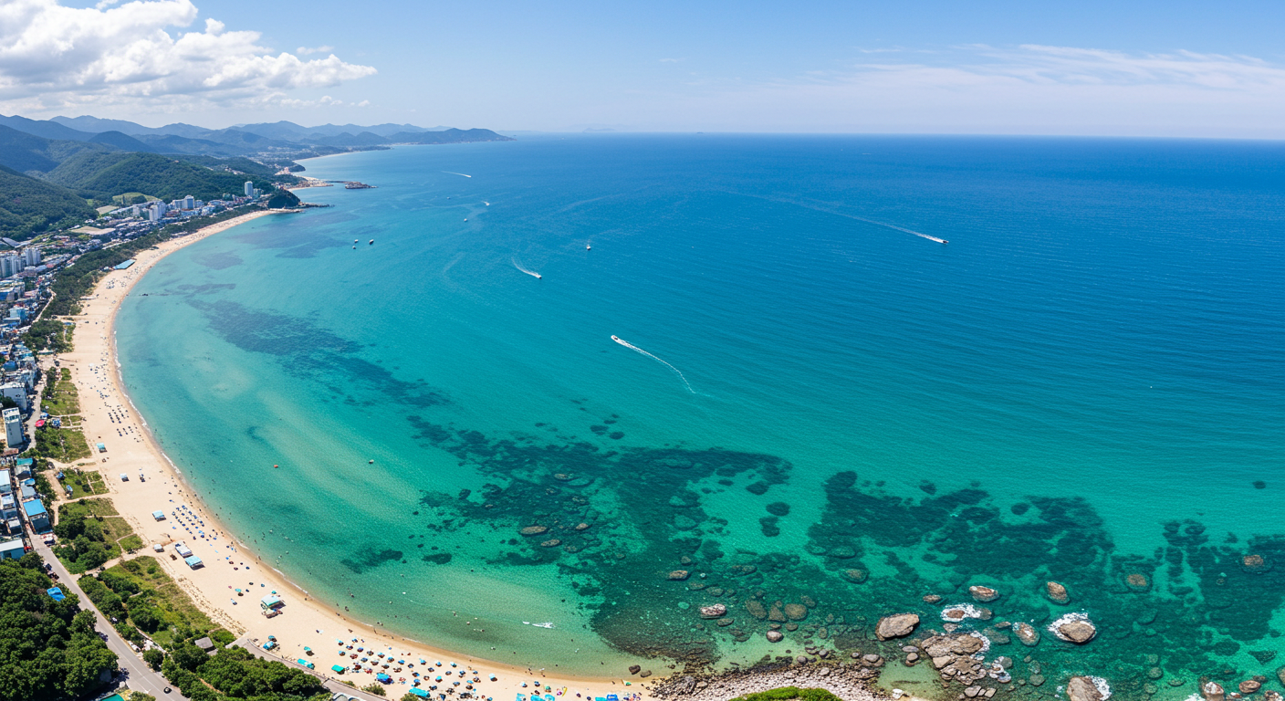 강원도 동해안의 맑고 투명한 바다 전경