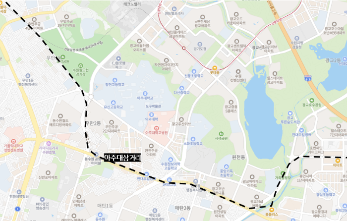 인동선 수혜 지역 아주대삼거리
