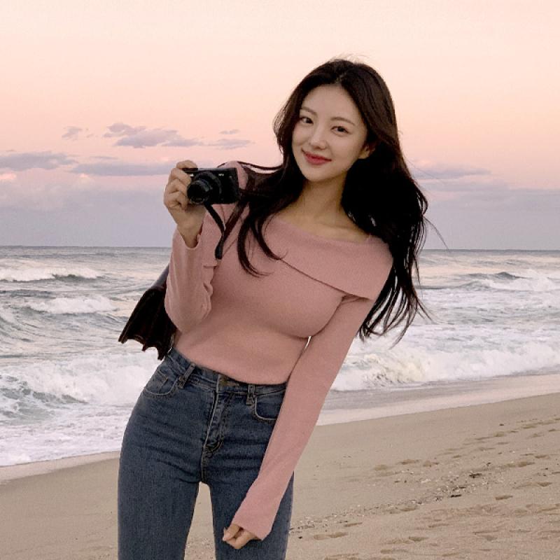 (여리핏♡) 멜린 언발 보트넥 오프숄더 니트 티셔츠 nt4270