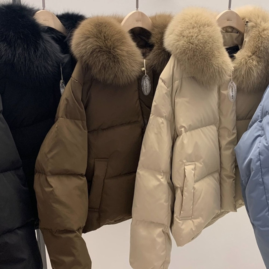 폭스퍼 오리털100 덕다운 겨울 여성 숏 패딩 점퍼