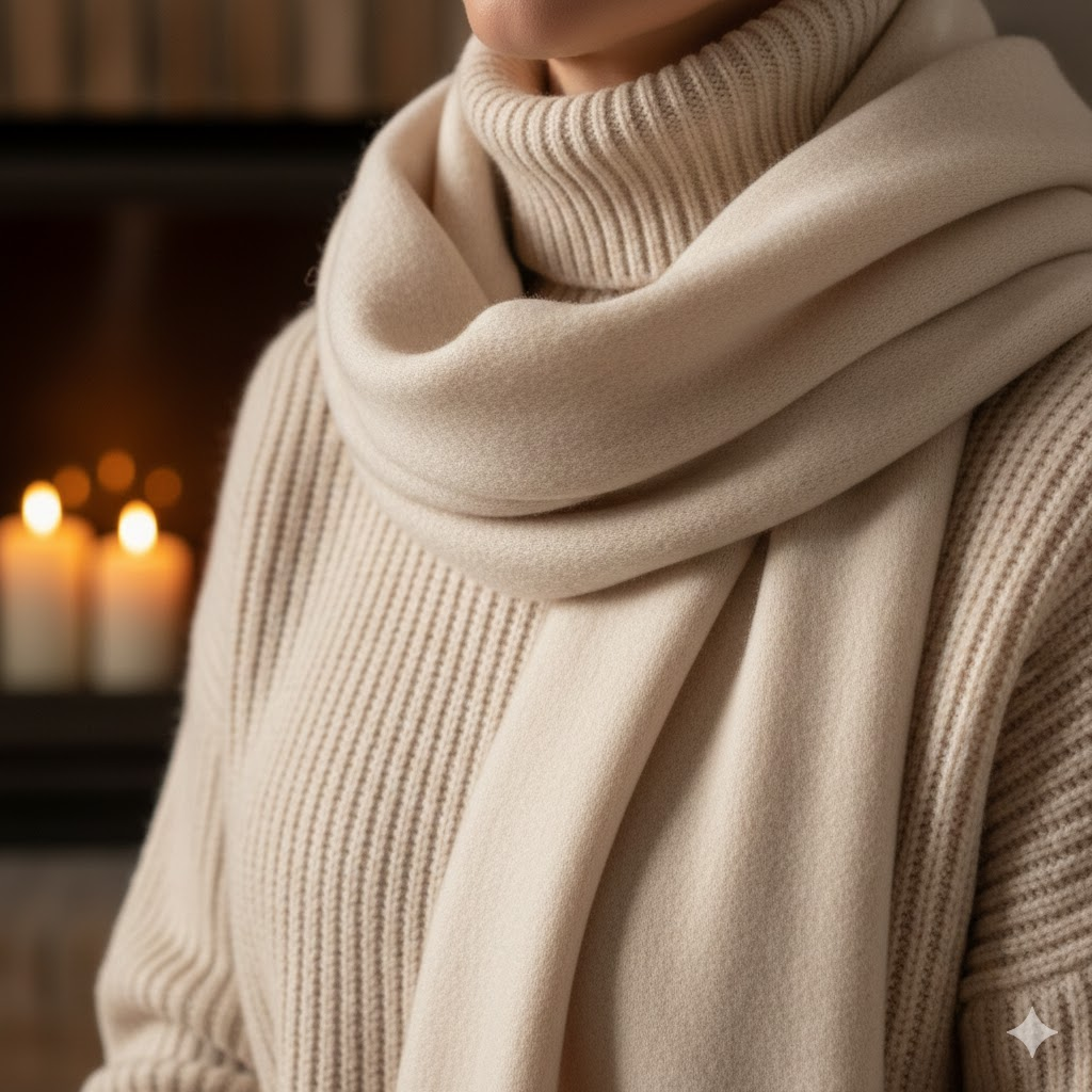 목을 포근하게 감싸는 캐시미어 스카프나 터틀넥 니트 상세 사진