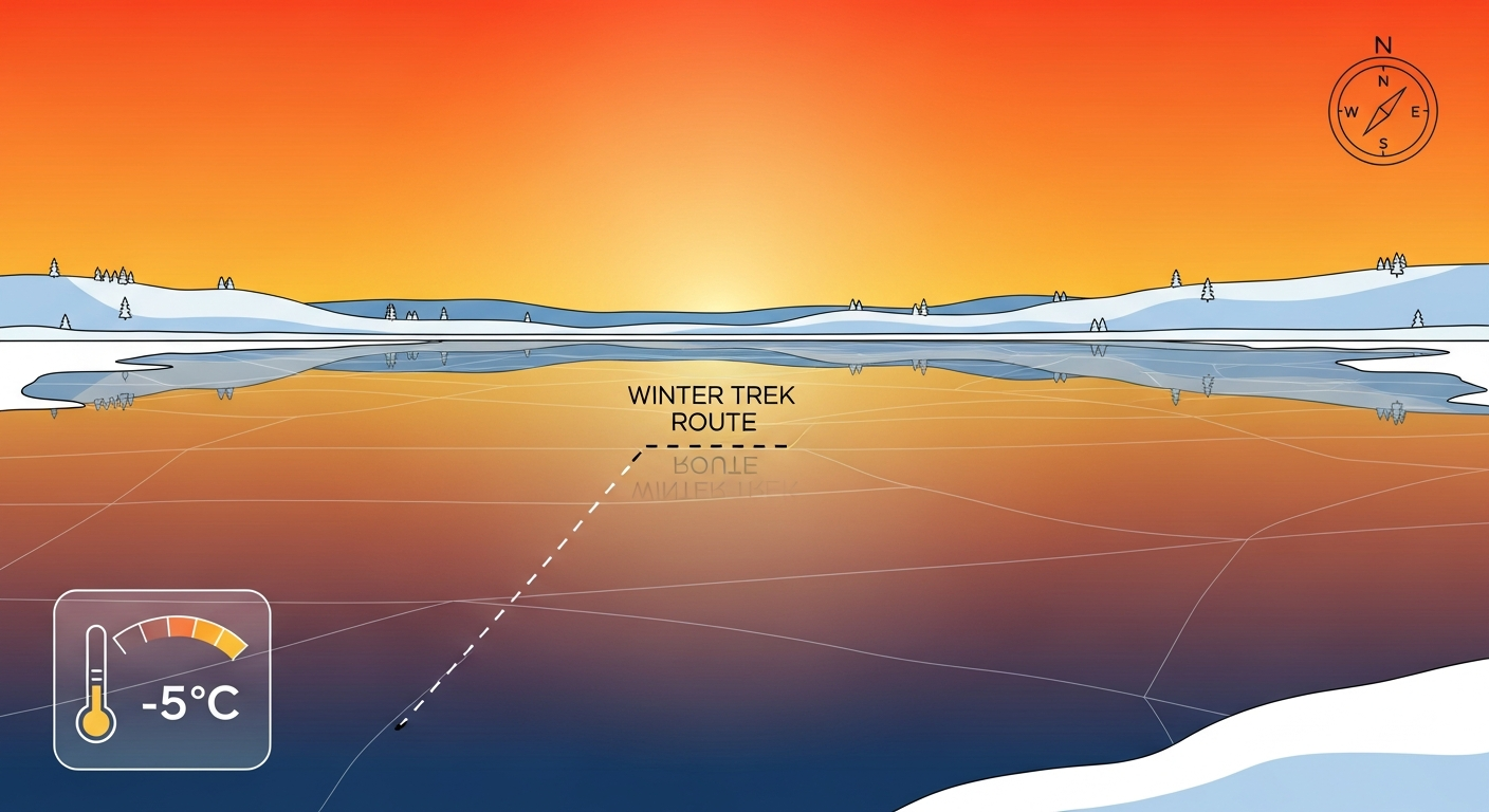 노을이 지는 평화로운 겨울 호수 풍경