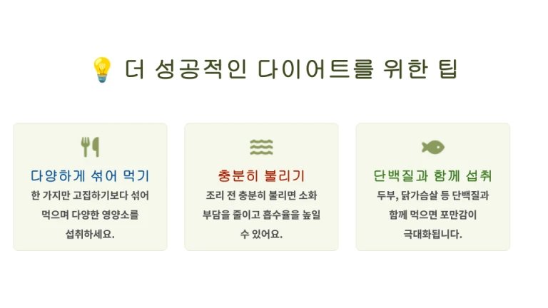 더 성공적이고 효율적인 다이어트를 위한 팁을 적은 인포그래픽