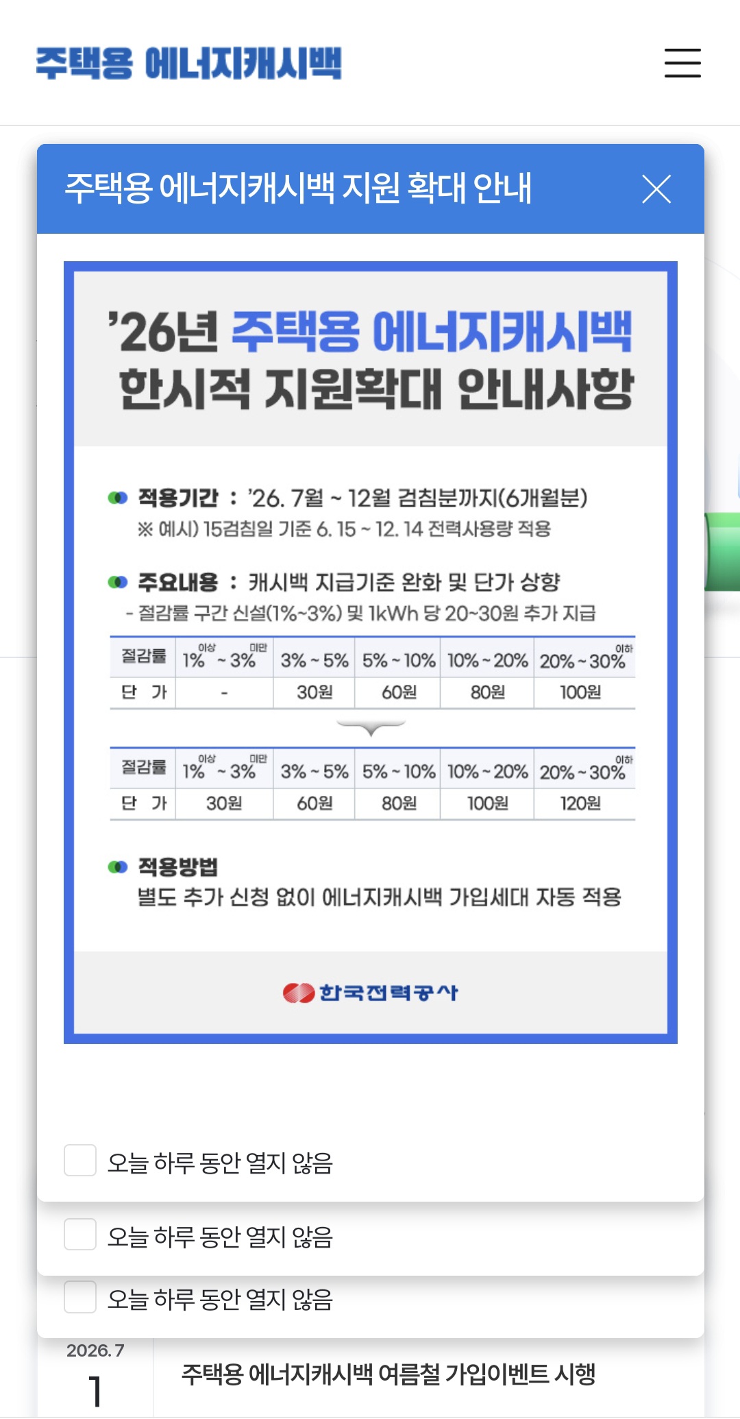 한전 에너지캐시백 신청 자격 조건 및 대상 가구 확인 체크리스트