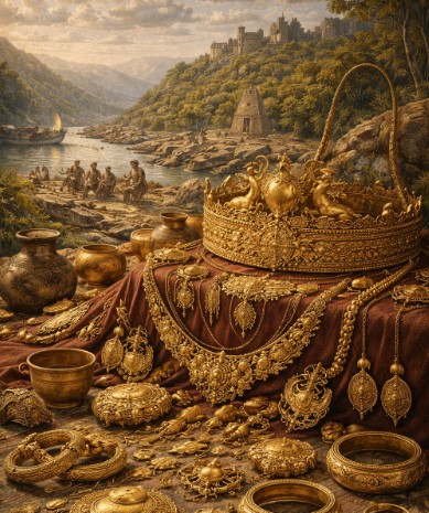 고대 조지아 콜키스 지역에서 출토된 금관과 목걸이 등 정교한 장신구