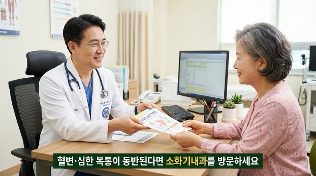 변비 지속 시 의사 소화기내과 방문 권고 이미지