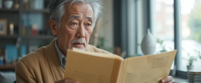 건강검진 안내문 읽는 노인