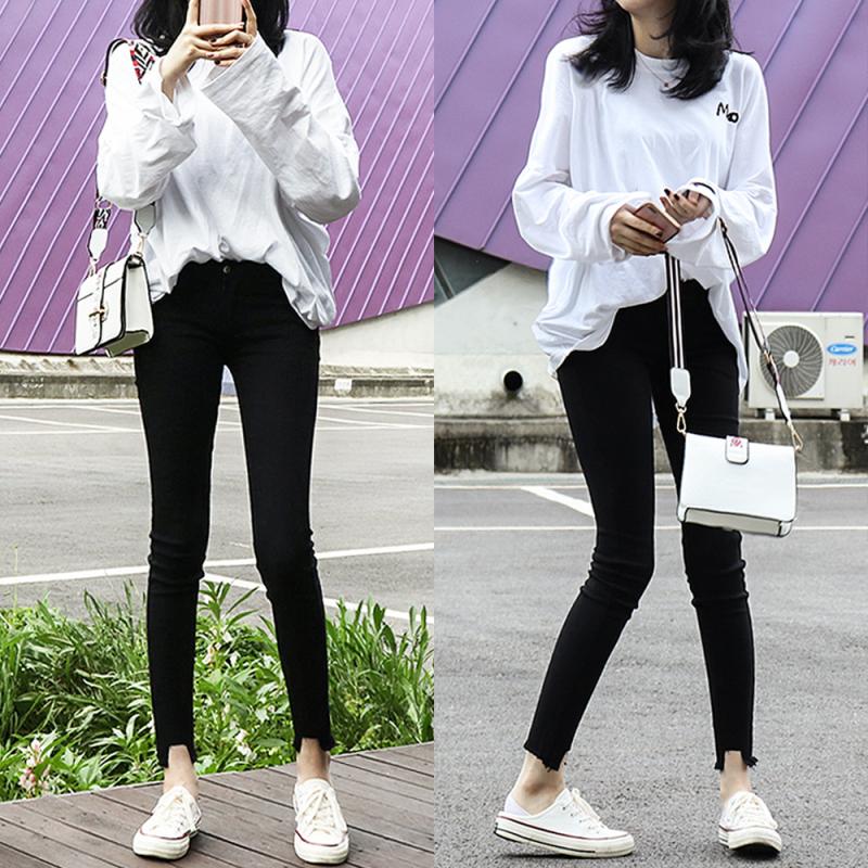 허리 밴딩 스키니진 여성 블랙진 9부 스판 스키니 청바지