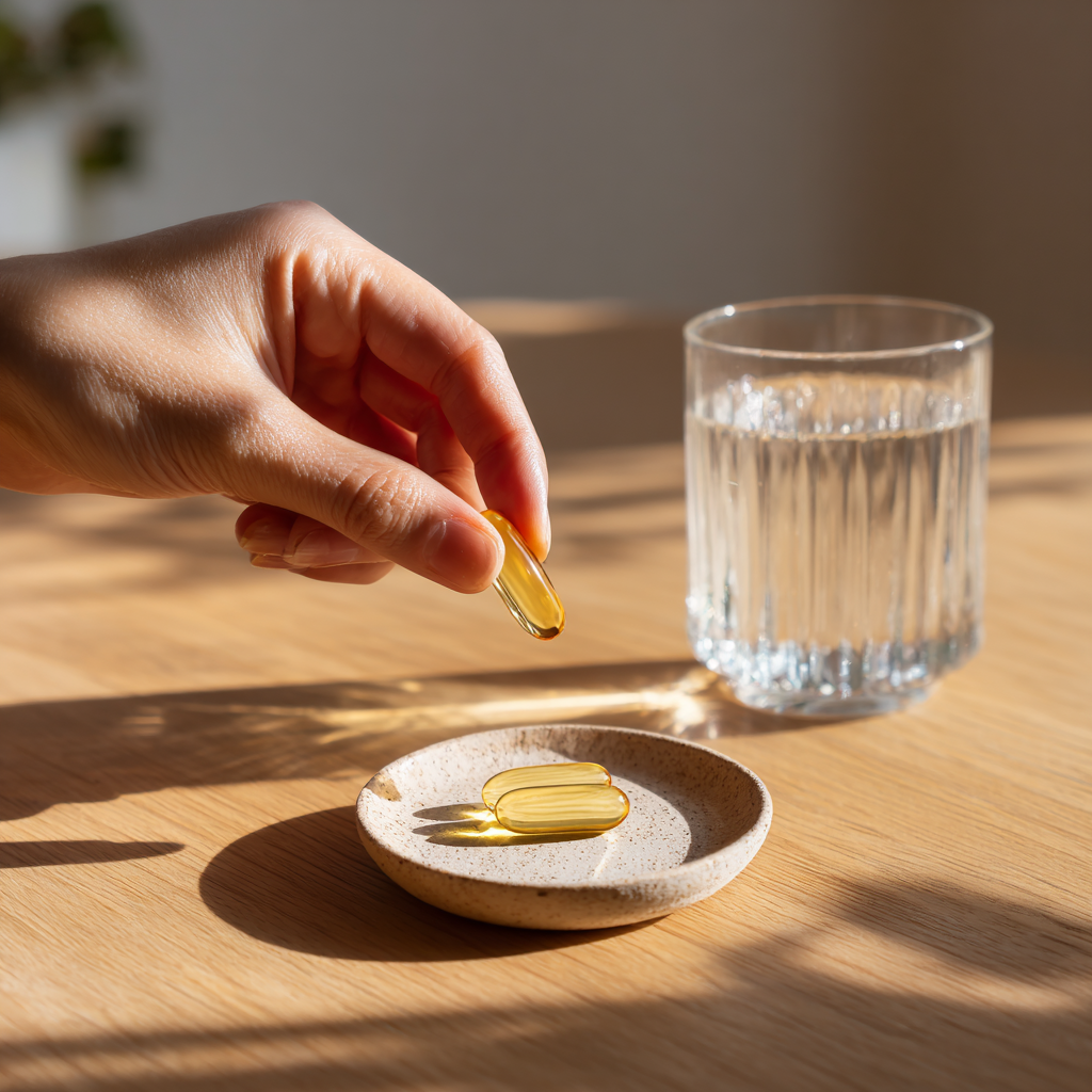 코엔자임Q10들 들고있는 손 모습, 실사형 이미지