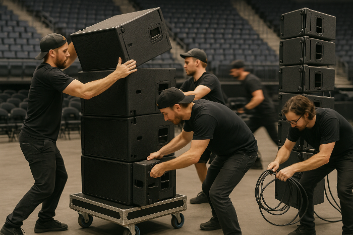 표준화된 공연 장비가 설치 효율을 높이는 장면 이미지