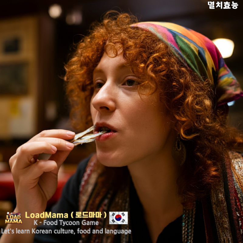 멸치를 먹고 있는 사람