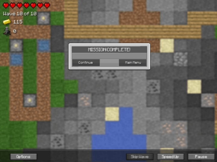 마인크래프트-디펜스2-플래시게임-종료-화면