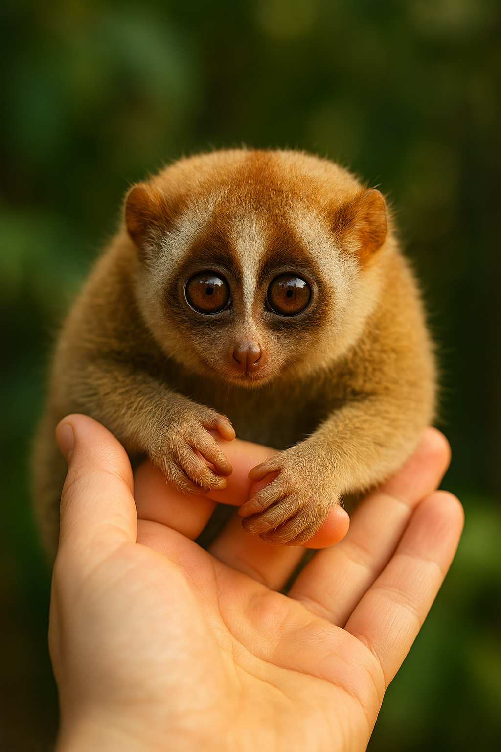 사람 손가락을 잡고 안정을 취하는 슬로로리스