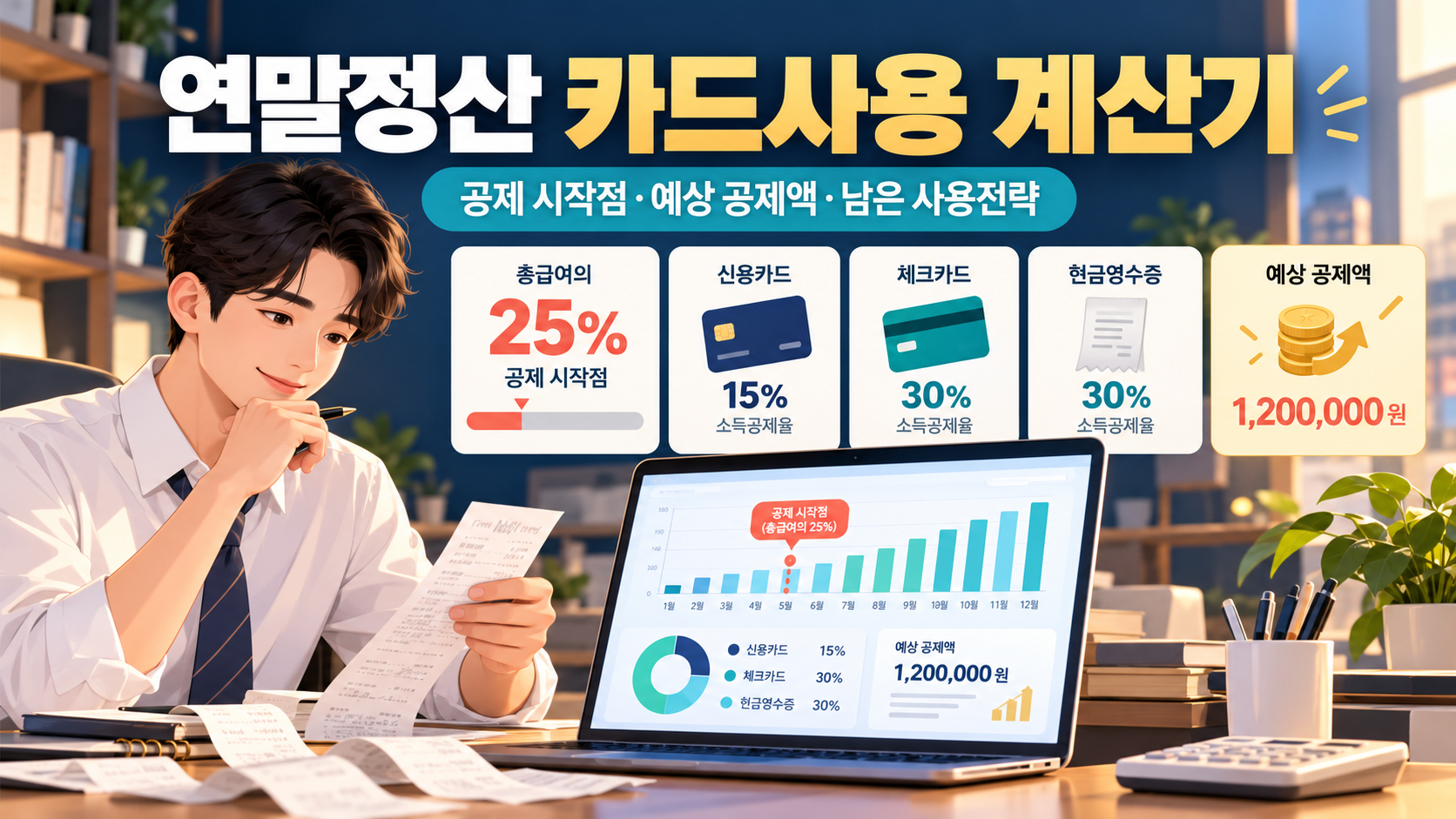 연말정산 카드사용 계산기 - 공제 시작점·예상 공제액·남은 사용전략
