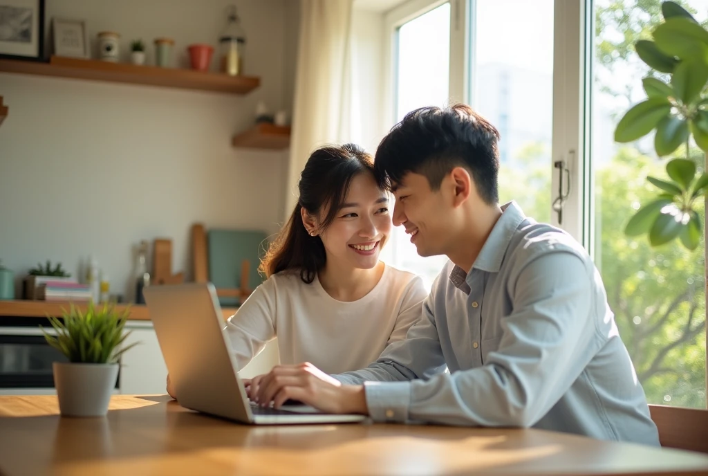 청약성공을 보며 웃는 부부