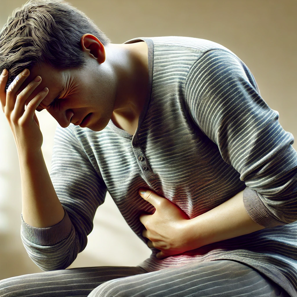 생고구마 먹고 복통과 두통으로 고생하고 있는 모습