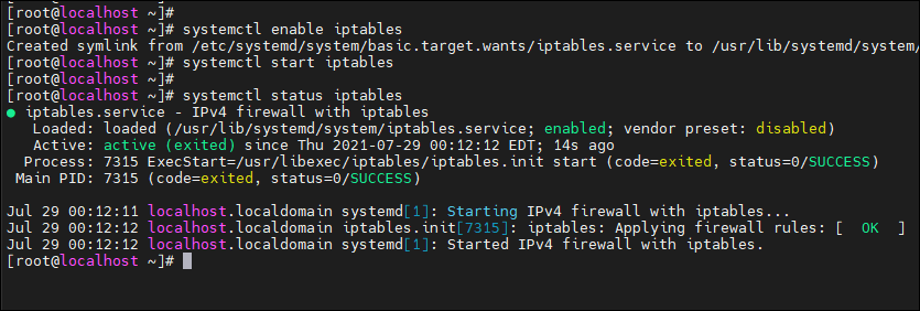 iptables 데몬 상태 확인