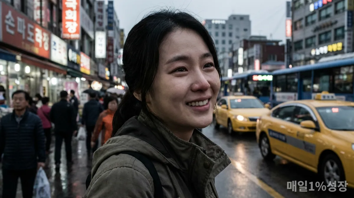 힘든 상황에서도 억지로 미소 짓는 한국 여성, 가짜 긍정의 내면적 갈등