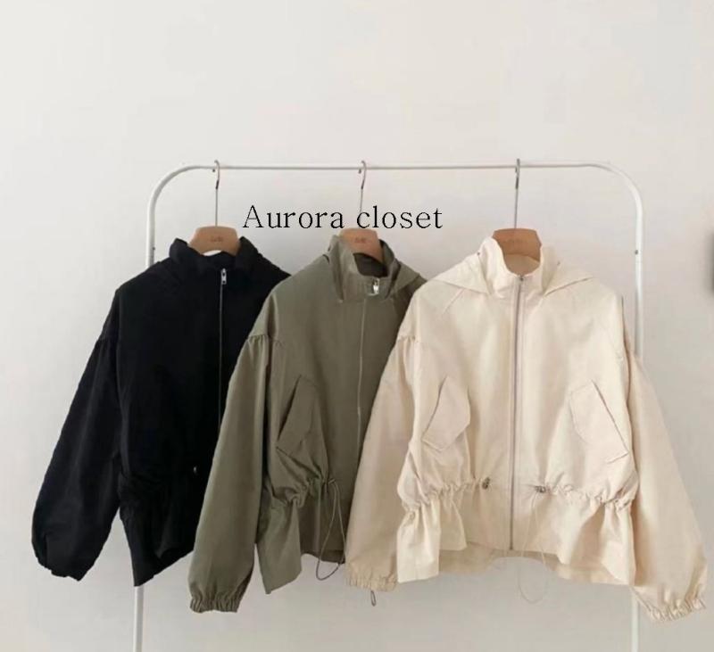 여성 점퍼 후드 집업 셔링 스트링 자켓