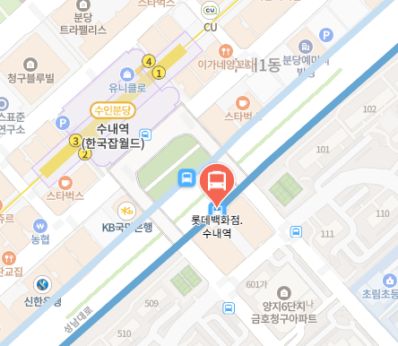 수내역.롯데백화점에서 인천공항 리무진 공항버스(5400번) 지도 위치