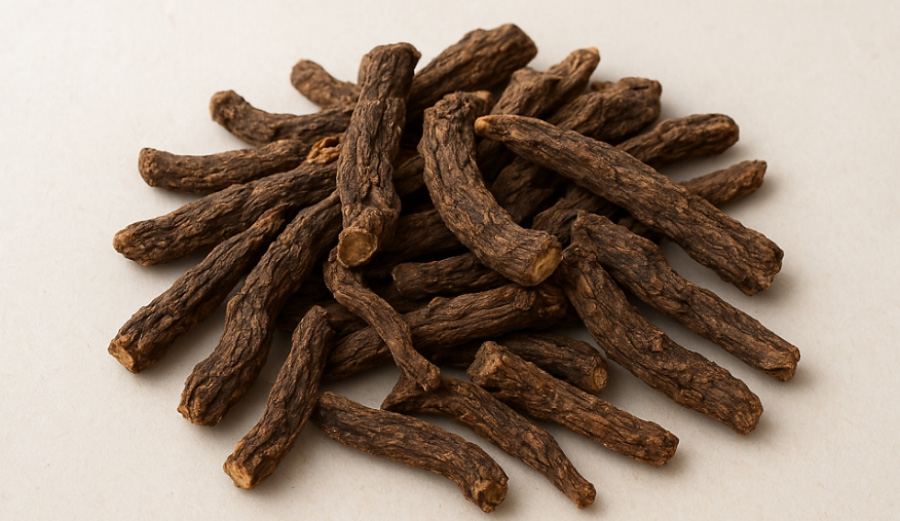 야생에서 채취를 한 현삼을 깨끗하게 세척한 후에 하얀 바닥 위에 여러 개를 수북하게 놓아두고 찍은 사진