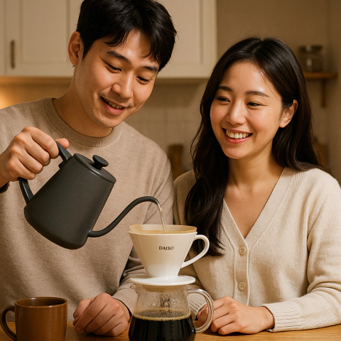 한 가족이 집에서 홈카페를 즐기는 모습