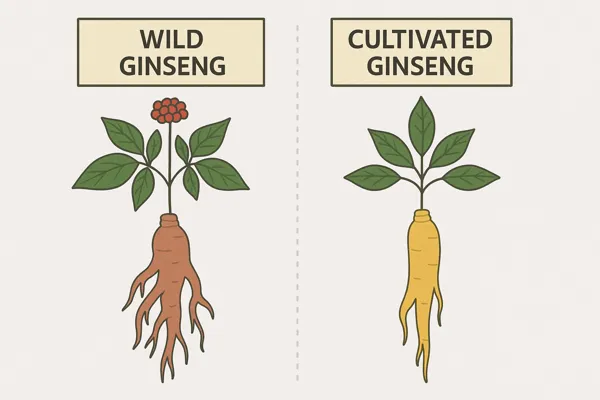 산삼과 인삼 비교 일러스