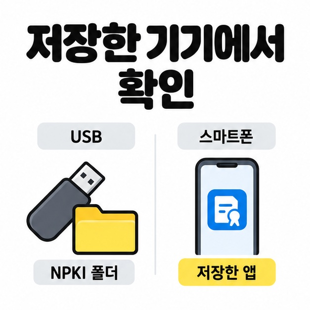 USB의 NPKI 폴더와 스마트폰에서 인증서를 저장한 앱을 나란히 비교한 그림