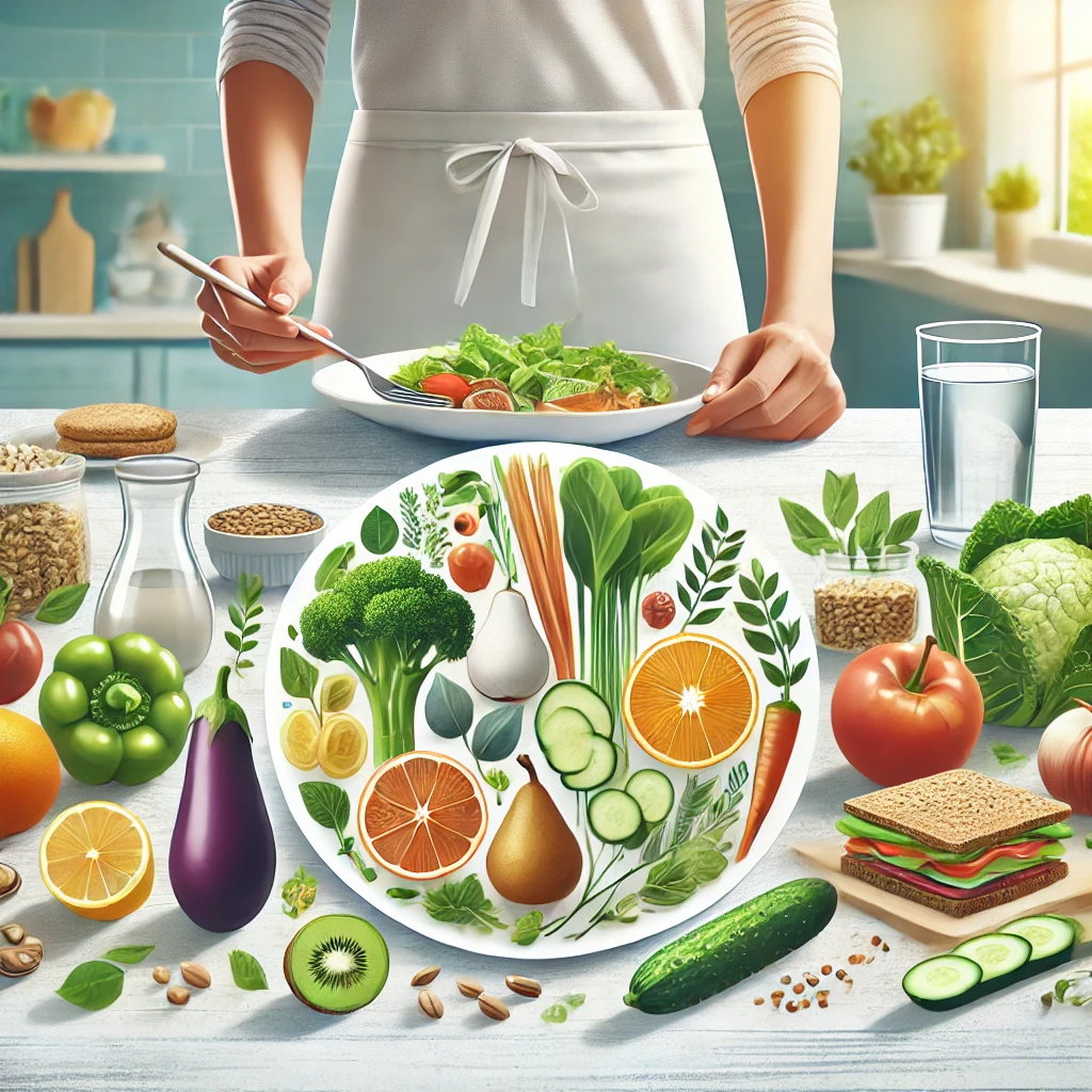 클린 이팅을 상징하는 이미지입니다. 신선한 자연식 재료로 건강한 식사를 준비하는 모습을 담았습니다.